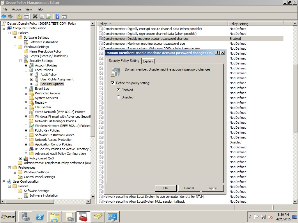 Disable machine account password changes